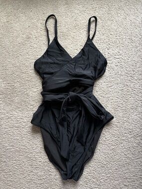 aerie Black One-Piece Swimsuit with Wrapped Tie